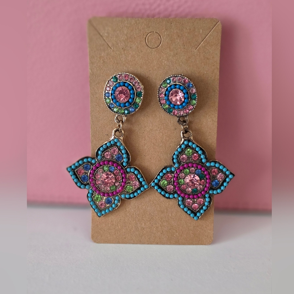NEW Boho Colorful Floral Dangle Earrings